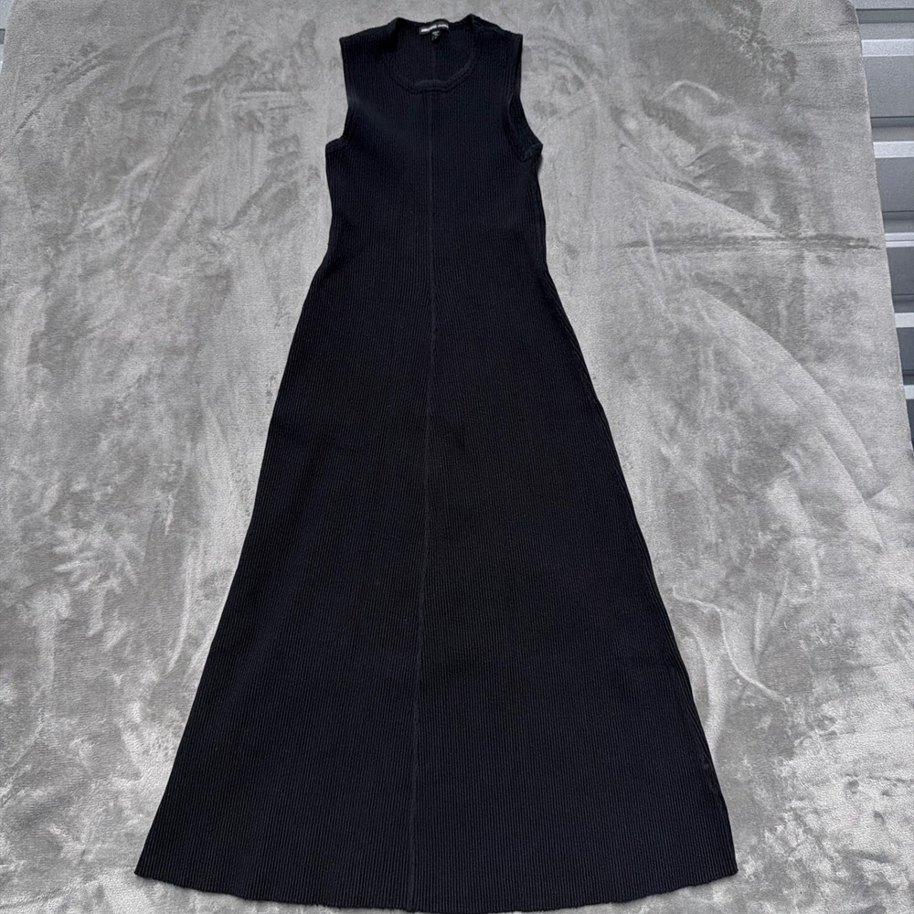 James Perse Ribbed Tank Dress Womens 1 Small Black Sleeveless Midi Cotton Blend